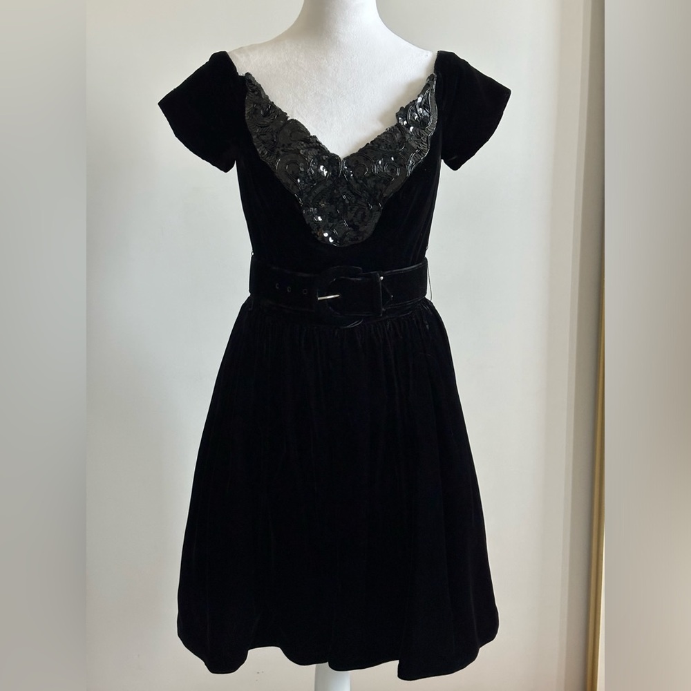 Tadashi Black Sequin Velvet Dress